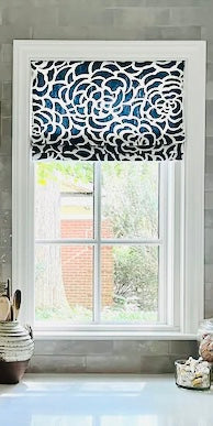 Faux Roman Shade Valance in Navy Blue and White  Floral or Caribbean Blue Floral Print Premium Cotton Linen Fabric, Fully Lined, Custom Made