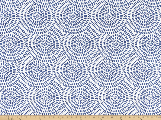 Faux Roman Shade Valance in Cecil Blue and White Graphic Circles on 100% Cotton Slub Canvas, Fully Lined Window Treatments