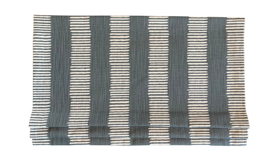 Faux Roman Shade Valance in Iron Grey or Brazilian Yellow and White Dash Print on Premium Slub Linen Fabric,  Custom Made.  Fully Lined