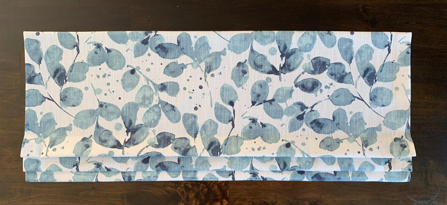 Faux Roman Shade Valance in Botanical Prints of Blue, Green or Grey and White, 100% Cotton Canvas, Fully Lined, Custom Made