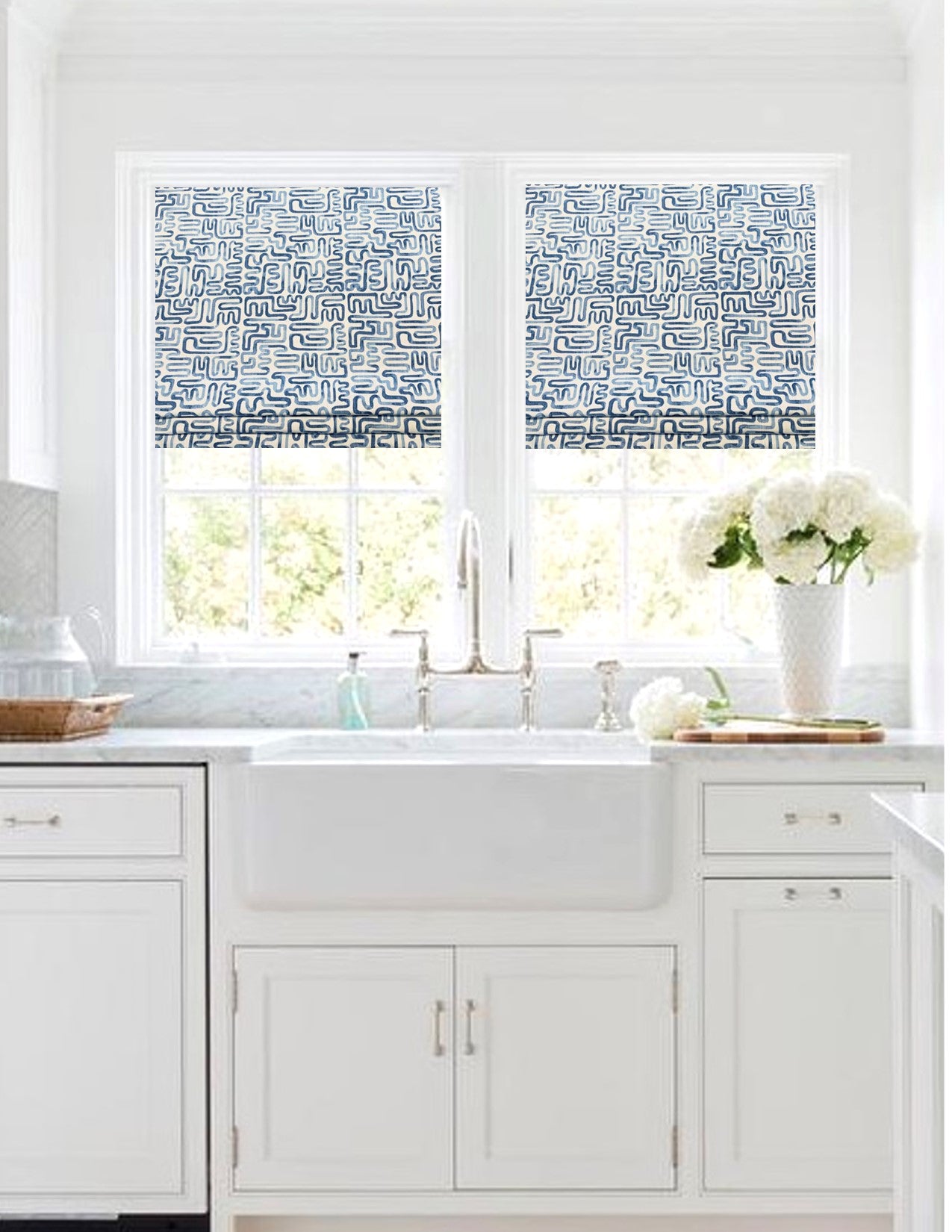 Custom Made Faux Roman Shade Valance in Indigo Blue 100% Cotton Luxe Canvas, Fully Lined, More colors available including Grey and Tan