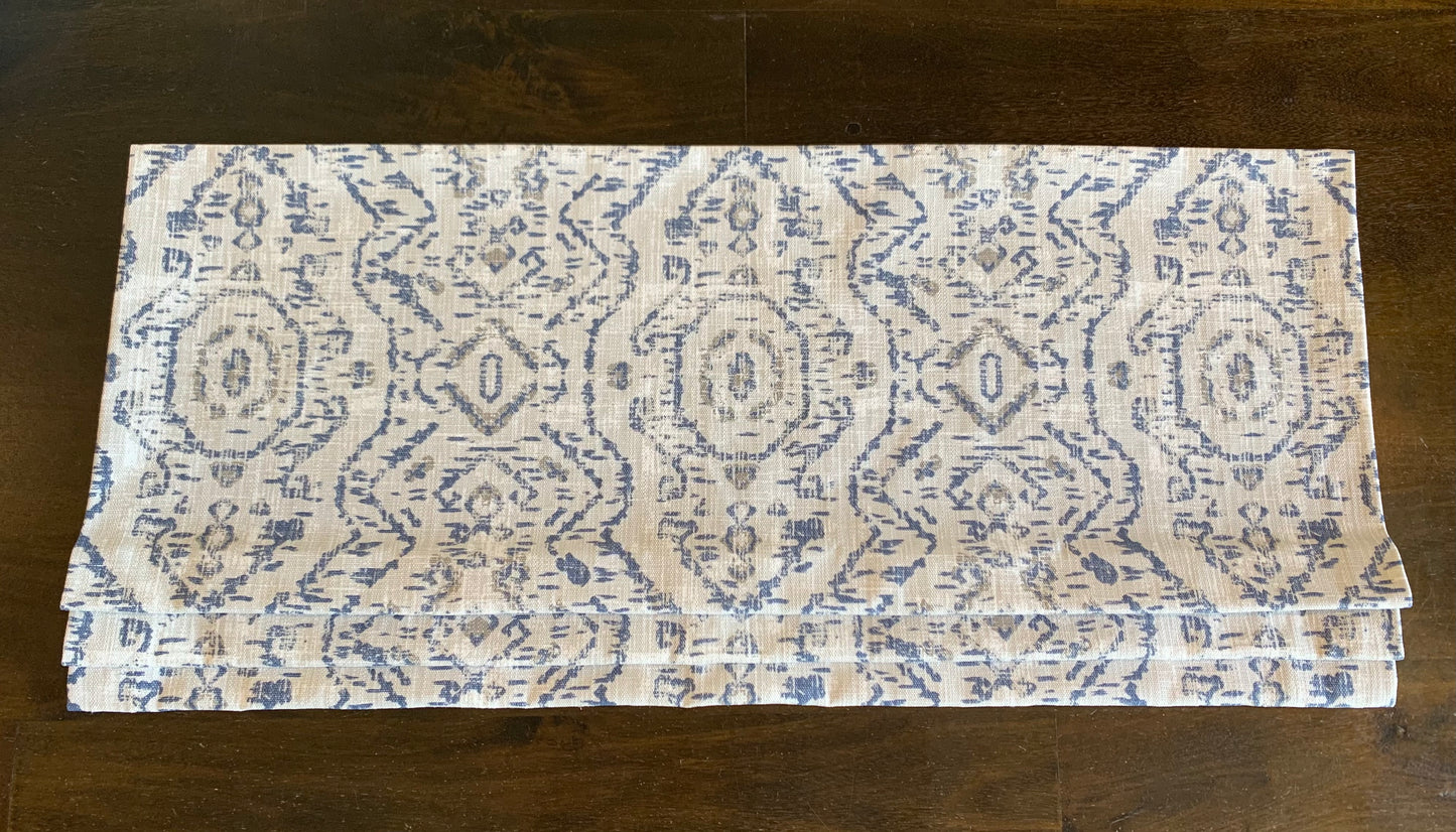 Faux Roman Shade Valance in Jazmin Space Blue and Gray Taupe Print on Premium Cotton Linen,  Fully Lined, Custom Made, Modern Native Jazmin Print