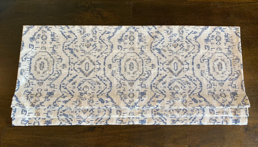 Faux Roman Shade Valance in Jazmin Space Blue and Gray Taupe Print on Premium Cotton Linen, Fully Lined, Custom Made, Modern Native Jazmin Print