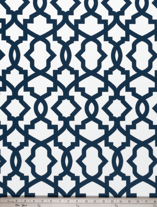 Straight Valance in Navy Blue and White Lattice Print, Custom Made, Fully Lined