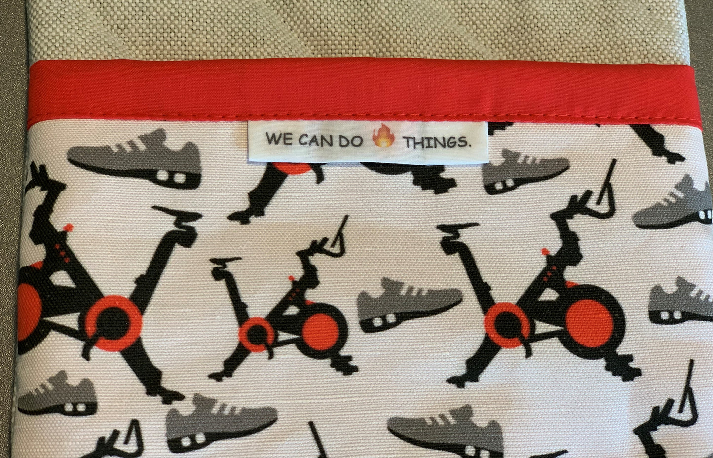Peloton Pot Holders with Spin Bike and Shoes Fabric, "We Can Do Hot Things"