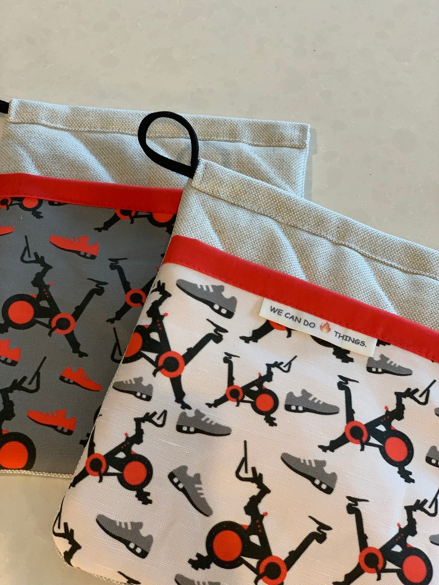 Peloton Pot Holders with Spin Bike and Shoes Fabric, "We Can Do Hot Things"