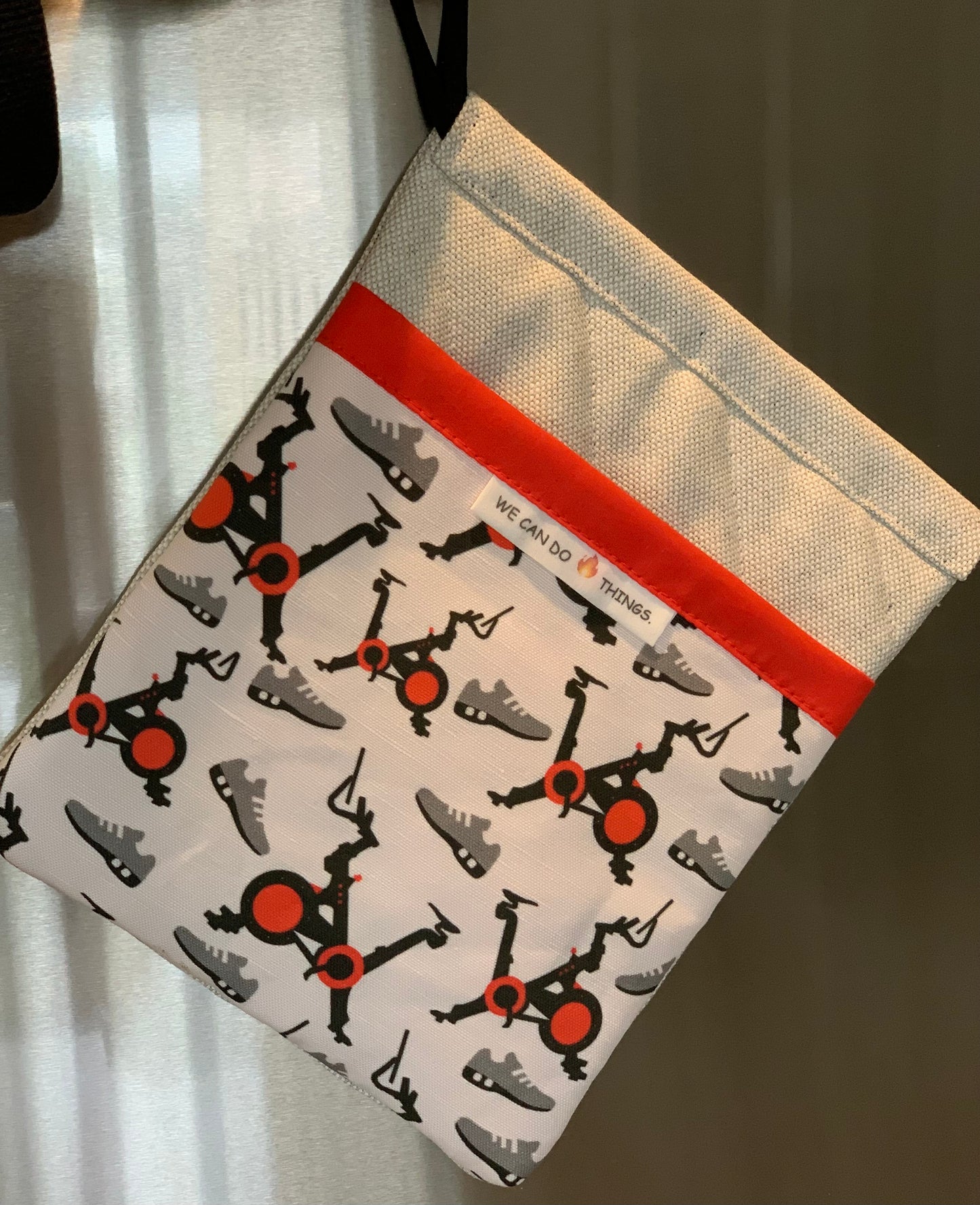 Peloton Pot Holders with Spin Bike and Shoes Fabric, "We Can Do Hot Things"