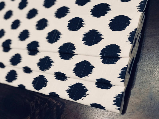 Faux Roman Shade Valance in Navy White Ikat Dots, Custom Made Fully Lined Modern Valance, Quick Ship Ready to Hang Kitchen Window Treatments