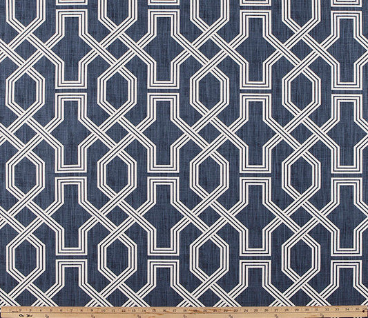 Faux Roman Shade Valance in Sapphire Blue Navy Geometric Print on Premium Cotton Linen, Fully Lined Custom Made Valance