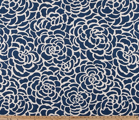 Straight Custom Valance in Navy Blue and White or Caribbean Blue Floral Print, Premium Cotton Linen Fabric, Fully Lined Kitchen Valance
