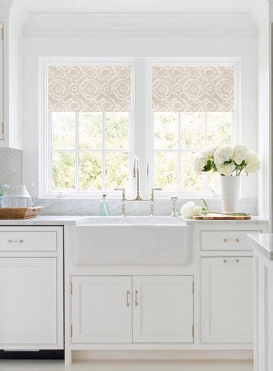 Straight Custom Valance in Braylon French Grey and White Cotton Slub Canvas Trellis Print, Fully Lined Custom Made Lattice Window Treatments