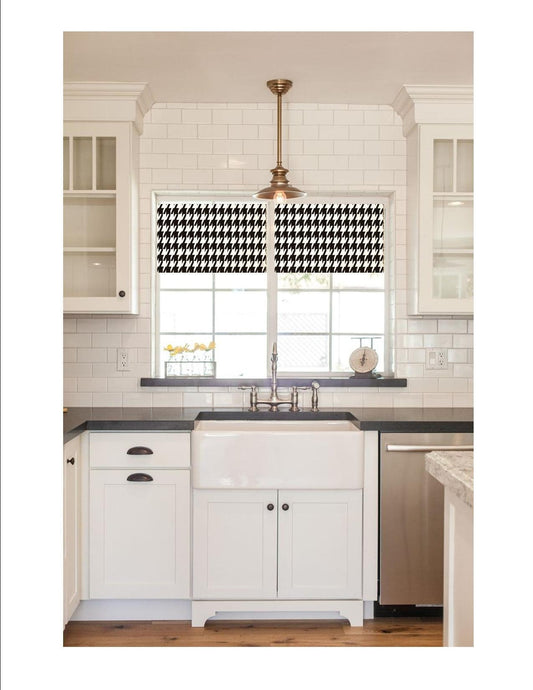 Straight Valance Custom Made in Black and White Houndstooth Print, Fully Lined, Modern Farmhouse Window Treatments, Custom Curtains
