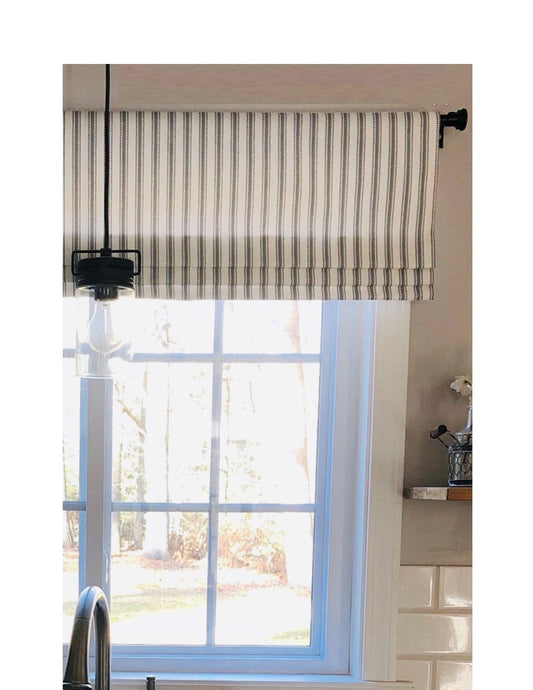 Faux Roman Shade Valance in Black and White Ticking Stripe, Fully Lined Custom Made Modern Farmhouse Window Treatments