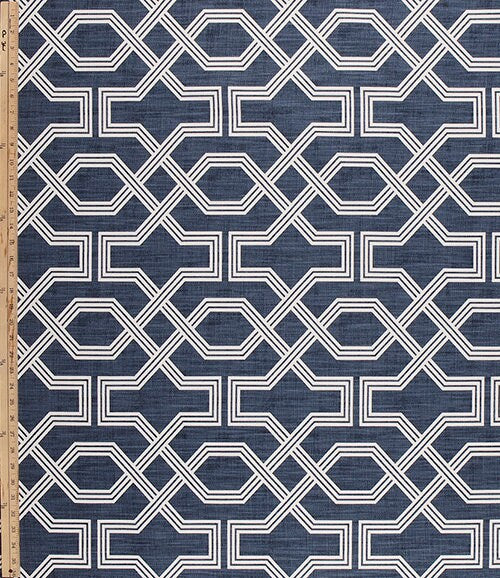 Faux Roman Shade Valance in Sapphire Blue Navy Geometric Print on Premium Cotton Linen, Fully Lined Custom Made Valance