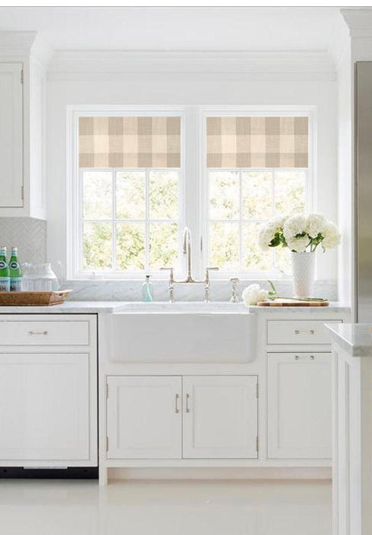 Straight Valance in Grey and White Buffalo Plaid Cotton Slub Fabric, Custom Made Fully Lined Modern Farmhouse Kitchen Valance