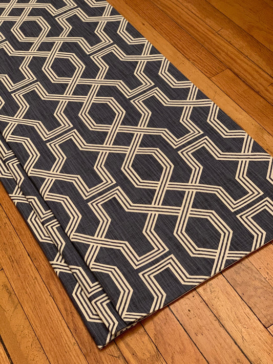 Faux Roman Shade Valance in Sapphire Blue Navy Geometric Print on Premium Cotton Linen, Fully Lined Custom Made Valance