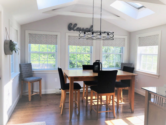 Straight Custom Valance in Braylon French Grey and White Cotton Slub Canvas Trellis Print, Fully Lined Custom Made Lattice Window Treatments