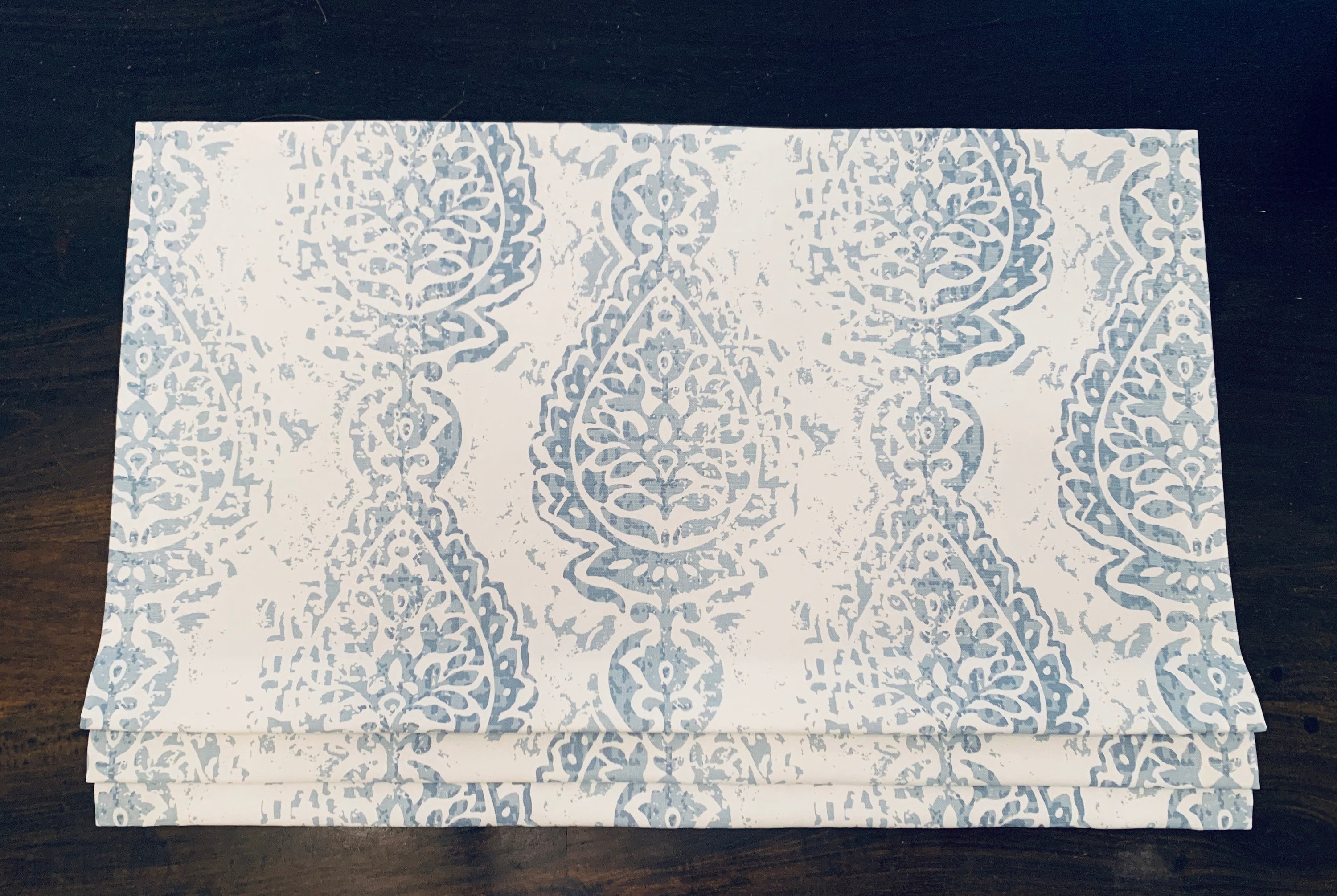 Faux Roman Shade Valance in Cashmere Blue and White Print , Fully Line ...