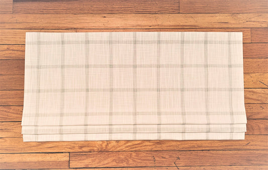 Faux Roman Shade Valance in French Grey Cotton Slub Fabric, Fully Lined, Custom Made Kitchen Valance, Aaron Check Plaid Off White Curtains