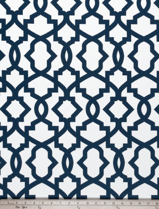 Faux Roman Shade Valance in Navy and White Lattice Print, Fully Lined, 100% Cotton, Custom Made Valance, Curtains, Sheffield Print