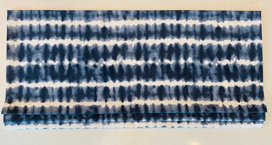 Faux Roman Shade Valance in Blue and White Tie Dye Style Stripe, Fully Lined, Custom Made, Modern Kitchen Fake Roman Valance