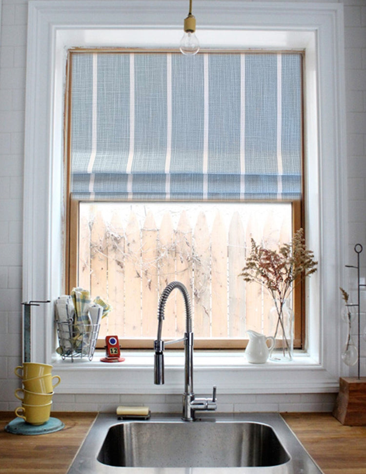 Custom Made Faux Roman Shade Valance in Light Blue and White Stripe, 1 ...