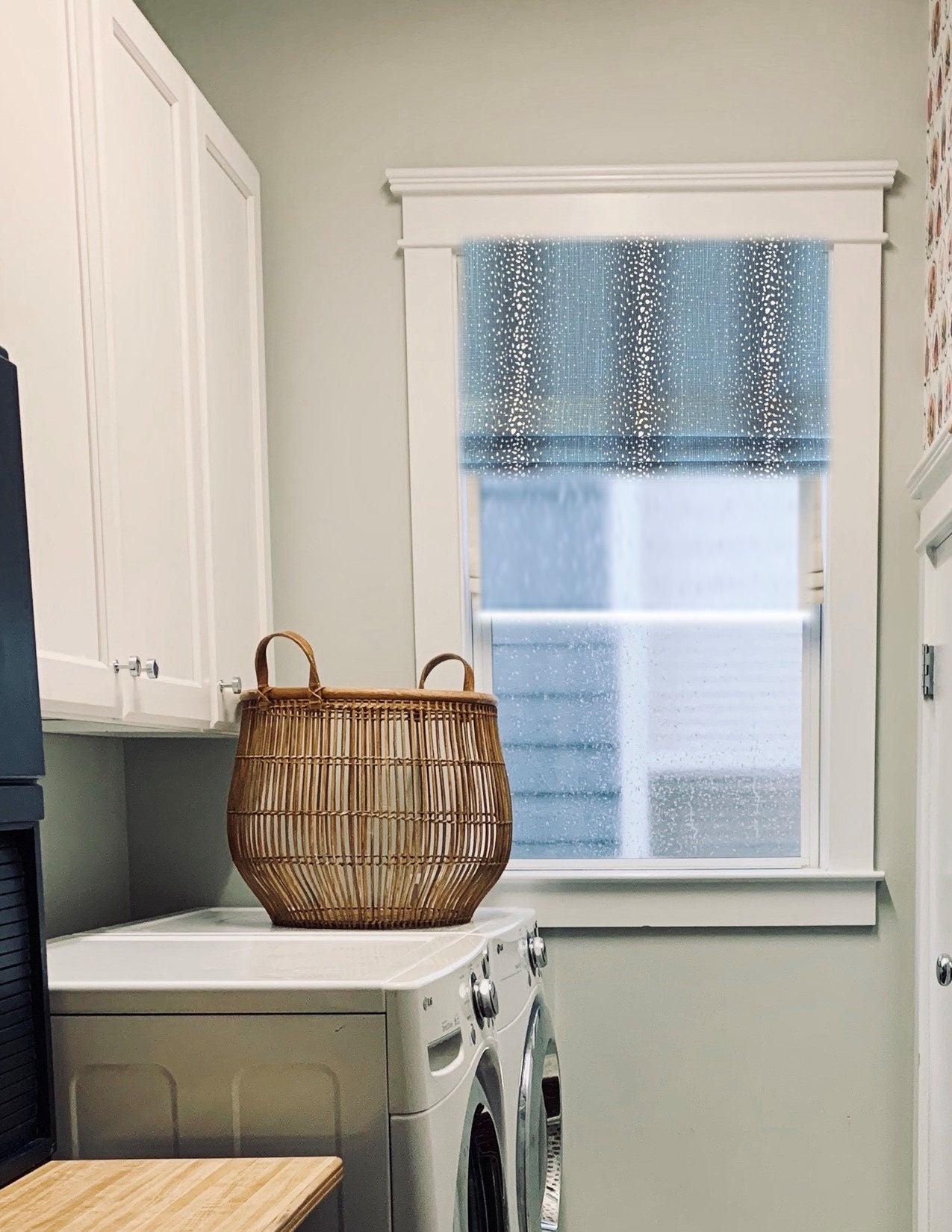 Faux Roman Shade Valance in Antelope Print of Blue and White, Fully Lined, Custom Made Window Treatments, more colors available