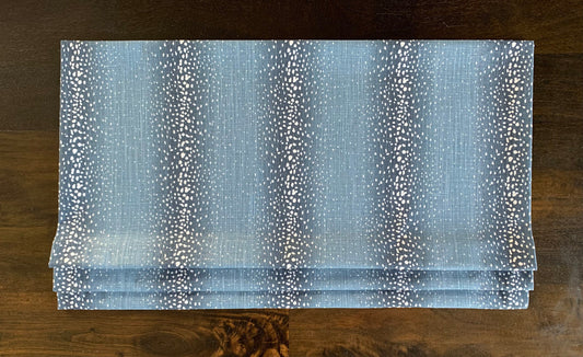 Faux Roman Shade Valance in Antelope Print of Blue and White, Fully Lined, Custom Made Window Treatments, more colors available