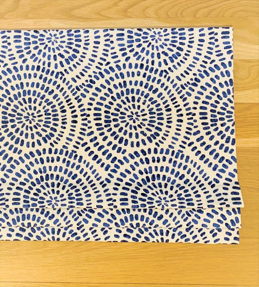 Faux Roman Shade Valance in Blue and White Graphic Circles on 100% Cotton Slub Canvas, Fully Lined Window Treatments, Bay Windows