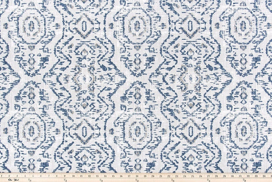 Straight Custom Valance in Space Blue Print on Premium Cotton Linen, Fully Lined, Custom Made, Modern Native Jazmin Print Flat Valance