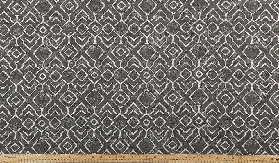 Straight Modern Valance in Grey and Natural Geometric Graphic Print on ...