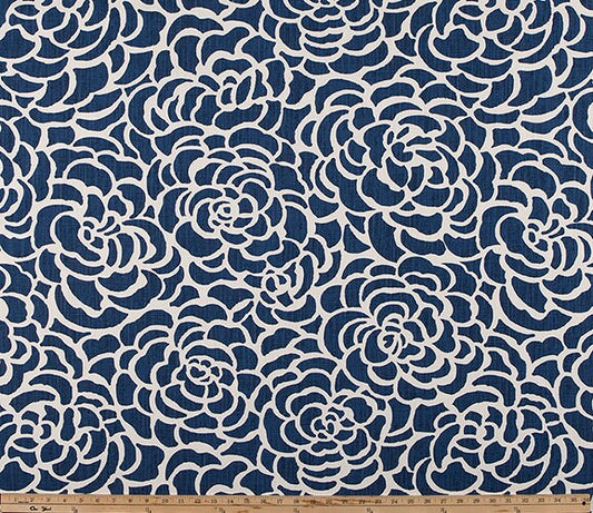 Custom Made, Fully Lined Tie Up Valance in Navy or Light Blue and White Floral on Premium Cotton Linen Fabric, Relaxed Faux Roman or Roll Up